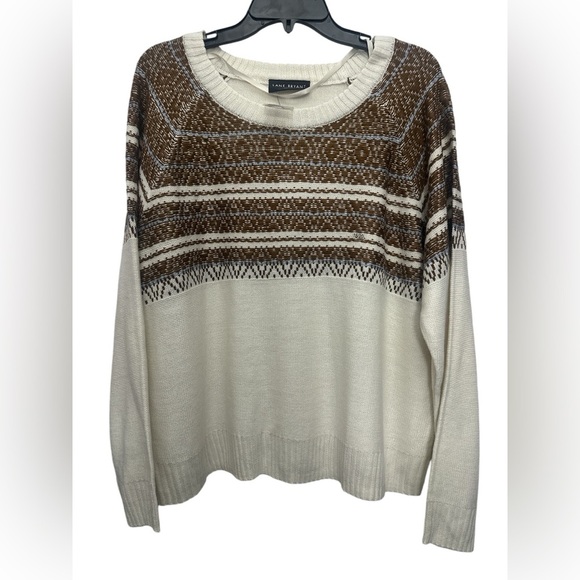 Lane Bryant Classic Fair Isle Jacquard Sweater Size 18/20 Ivory Tan Pullover NWT - Picture 2 of 7